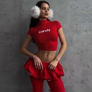 Red 'Candy' Crop Top and Skirt Set